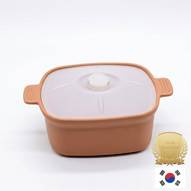 아티즌 쿡 국산 실리콘 계란찜기 전자레인지 용기 내열유리 찜기 주방용품 이유식 용기, 1개, 대형 사각 / 바디:피치베이지 / 뚜껑:반투명