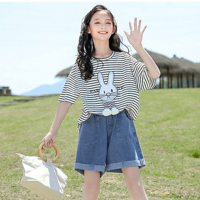 베비포 토끼반팔티 청반바지 상하세트 -HQ3