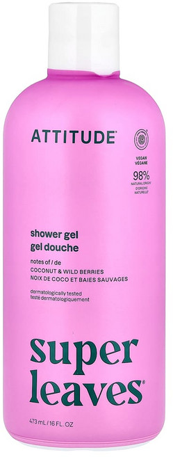 에티튜드 슈퍼 잎 과학 천연 샤워 젤 진정 작용 화이트 티 잎 16 oz (473 ml), 473ml, 1개