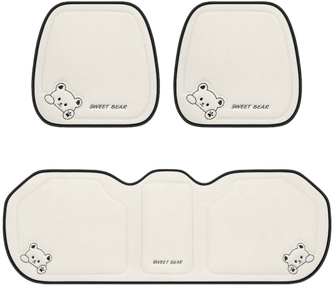더반디 스위트 곰돌이 사계절 인테리어 자동차 방석 앞좌석 뒷좌석 세트, 1세트, 스위트 화이트