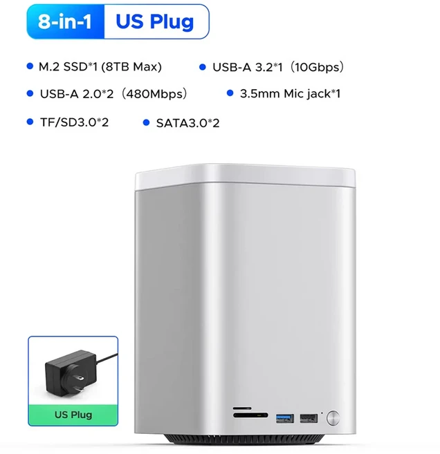 ORICO 2.5/3.5인치 HDD 케이스 10Gbps M2 NVMe SATA SSD 외장 케이스 USB 허브 도킹 스테이션 RAID DAS 하, 03 US Plug, 01 China Mainland
