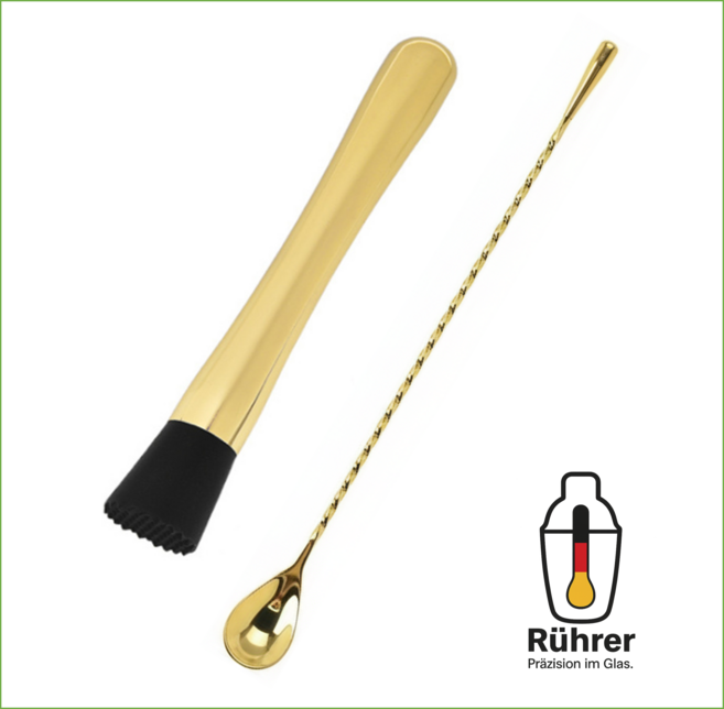 뤼러 스텐 칵테일 머들러 얼음망치+ 롱 바스푼 26cm 세트, 1개, 골드