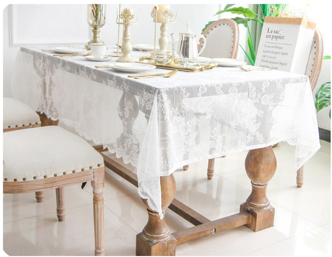 웨딩드레스 화이트 레이스 식탁보, 150x220cm