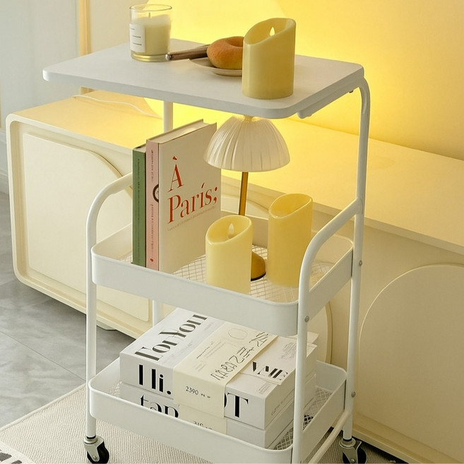 바투하루 이동식 트롤리 사이드테이블, 화이트