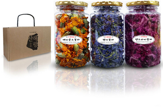 A61182 산해랑 꽃차 3종 세트 (맨드라미/메리골드/팬지) 꽃잎차 선물세트 손님차대접, 3개, 3