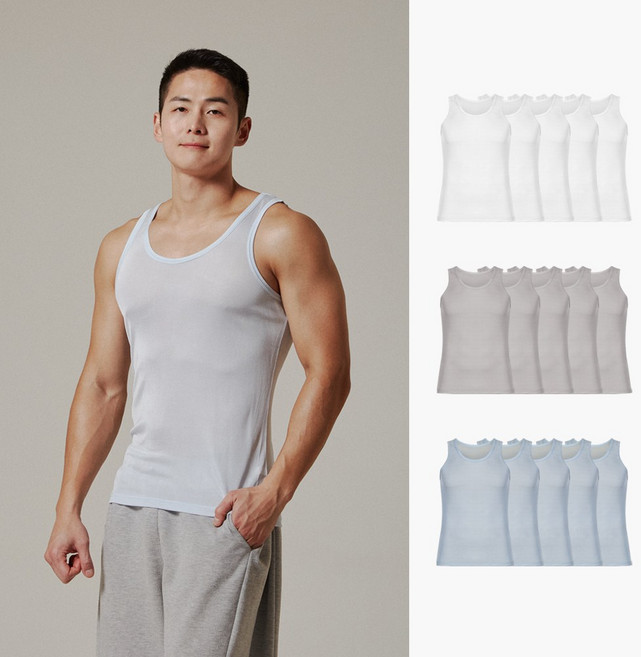 [냉장고섬유]시원한 인견 남성 런닝 5종세트