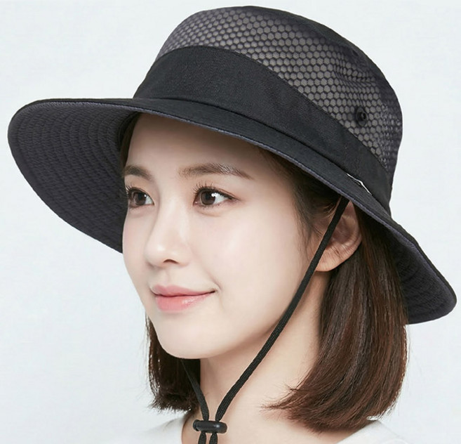 베이직엠 남성 여성 여름 등산모자 사파리 라운드 헤드 메쉬 뒷버클