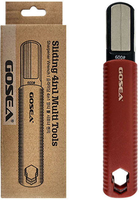 GOSEA 슬라이딩 4in1 멀티 샤프너 렌치 휴대용 칼 가위 갈이 다이아 숫돌 캠핑, 1개, DEEP RED