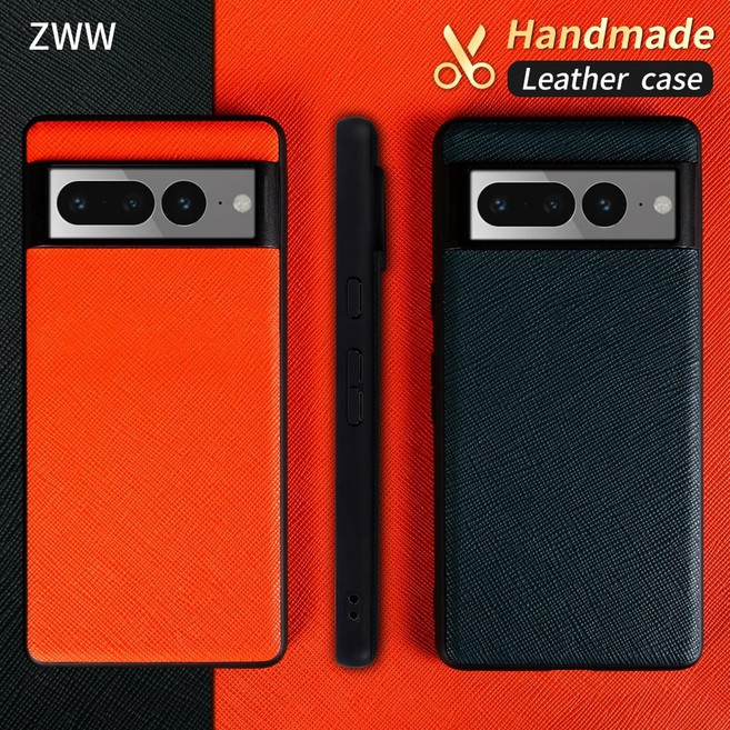 구글 픽셀 7A 7Pro 7 6 용 가죽 케이스 핸드메이드 소가죽 여성 및 남성 비즈니스 슬림 백 커버 충격 방지 보호, 1개, 16.Google Pixel 7 Pro  Red 430