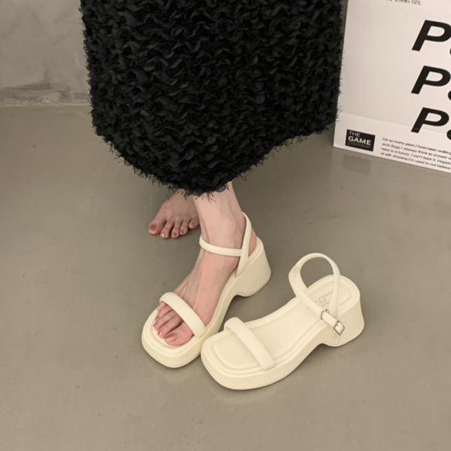 女款厚底增高涼鞋, 米色, 37