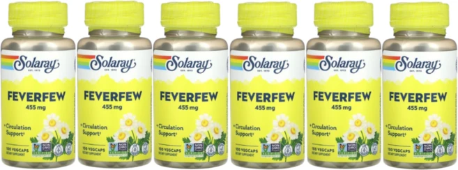 SOLARAY 솔라레이 화란 국화 피버퓨 Feverfew 455mg Veggie Caps 아스피린 파르테놀리드, 6개, 100정 - 쿠팡