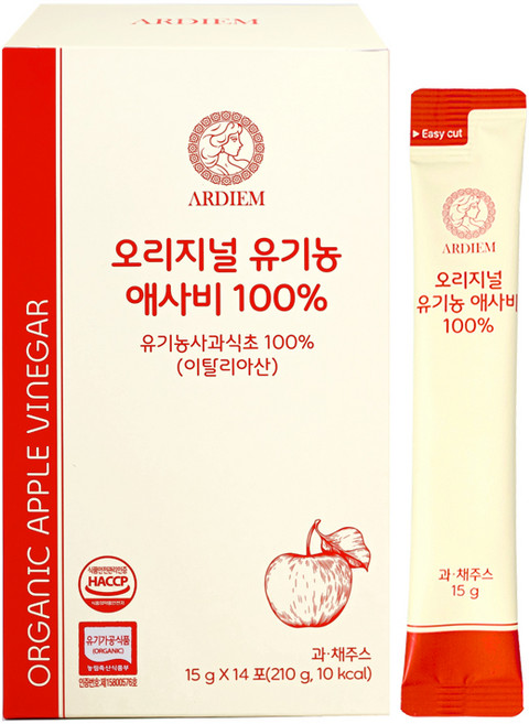 아르디엠 오리지널 유기농 애사비 100% 애플사이다비니거 스틱 14회분, 1개, 210ml
