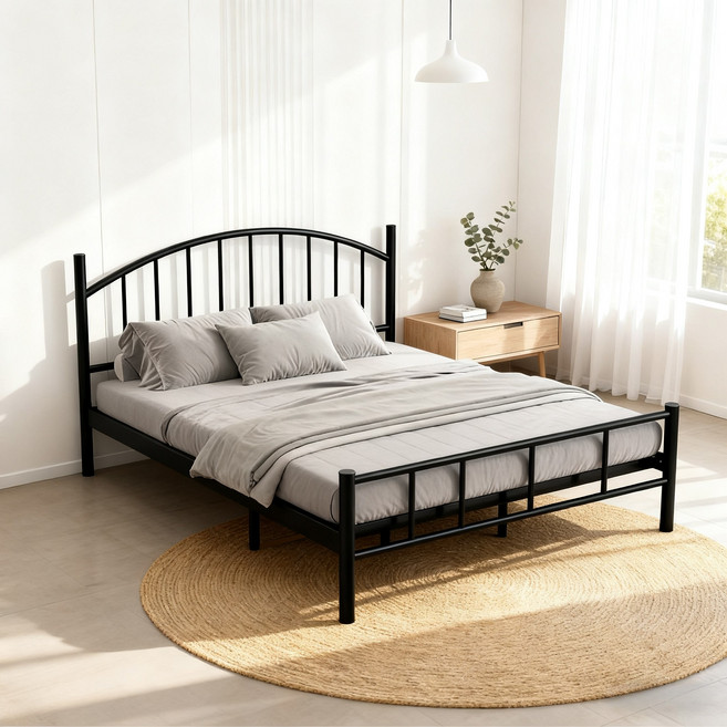 [BIIMTEE] 미니멀 철제 침대 프레임. 친환경 코팅 조립이 쉬운 간편설치 SS/Q/K (매트리스 미포함), 블랙