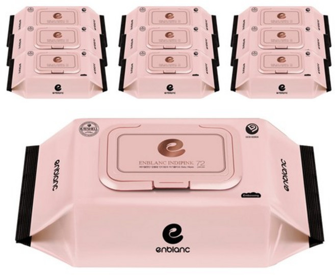 앙블랑 아기 물티슈 캡형 인디핑크, 63g, 72매, 18개