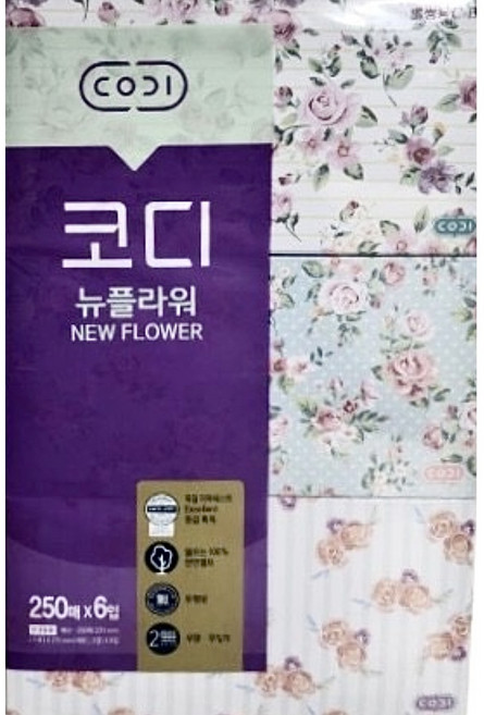 코디 뉴플라워 천연펄프 미용티슈 2겹, 6개입, 12개