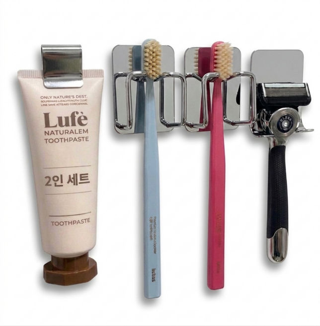 리브티크 3세대 304스텐 무타공 칫솔걸이 칫솔거치대 칫솔꽂이 칫솔홀더, 1개, 2인용