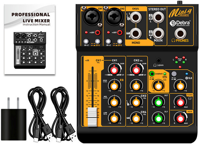 오디오인터페이스 미니 4 채널 믹서 메탈 바디 오디오 블루투스 5 0 OTG 리버브 48V 사운드 카드 PC 라이브 스트리밍 인터넷 노래방, EU PLUG