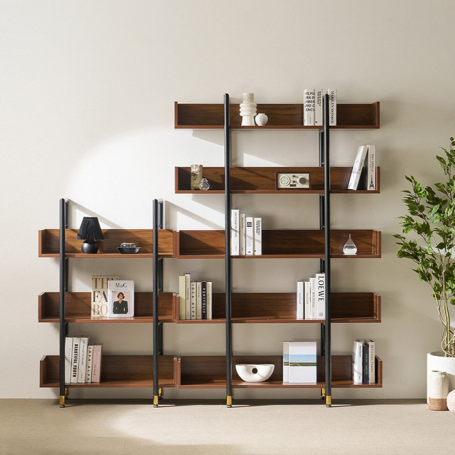 상도가구 제련공단 책장 원형프레임 선반 수납장, 5단, 월넛+블랙F