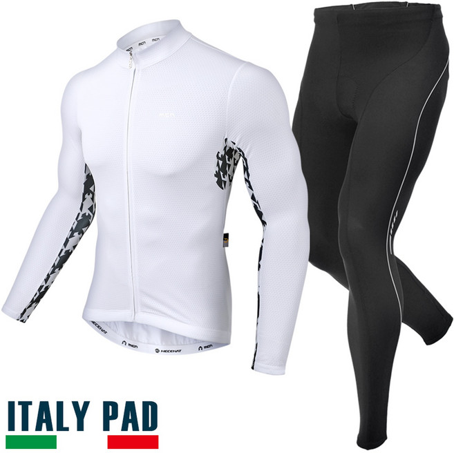 MCN 콘트래스트 자전거 사이클 라이딩 복장 긴팔 의류 상하의 세트 패드 포함 기능성 져지