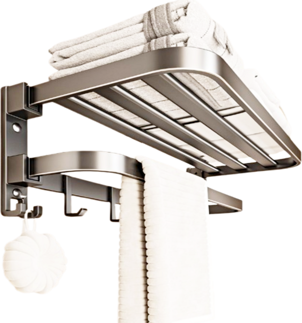 브라이프 모던 접이식 무타공 욕실 수건걸이 선반