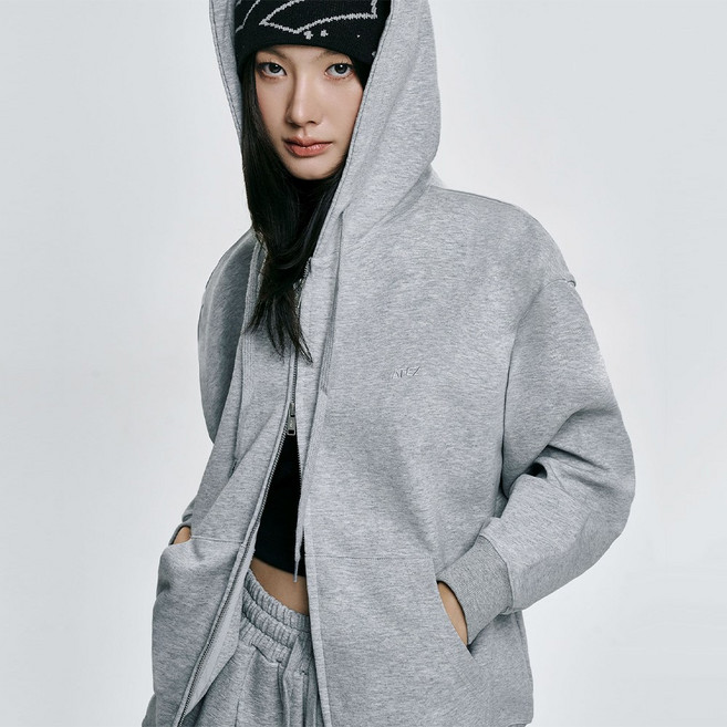 아테즈 남녀공용 오버핏 데일리 무지 베이직 투웨이 후드집업 자켓