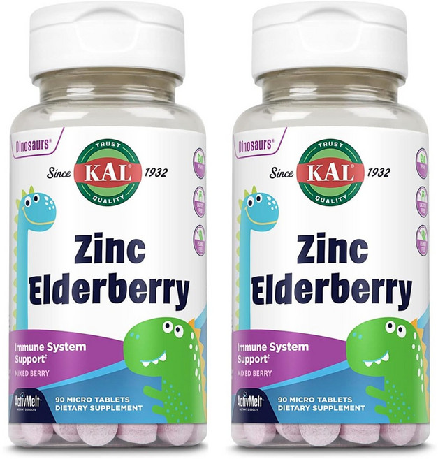 칼다이노소어스 어린이 아연 징크 엘더베리 삼부커스 믹스드 베리 마이크로 타블렛, 90개입, 2개, 90정