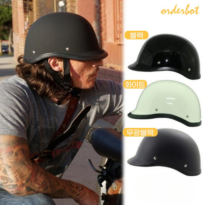 오더봇 티티앤코 반모 소두핏 경량 헬멧 T515 클래식 레트로 바이크 할리 하프 페이스, 블랙, S