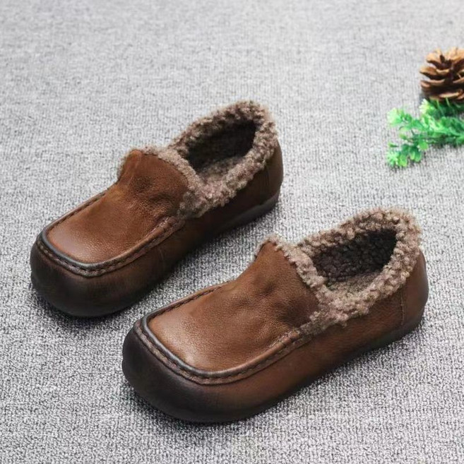 여성 뽀글이 로퍼 가을 겨울 패션 코디 통굽 기모 면 플랫 슈즈 캐주얼 빈티지 여자 털신발 YHY