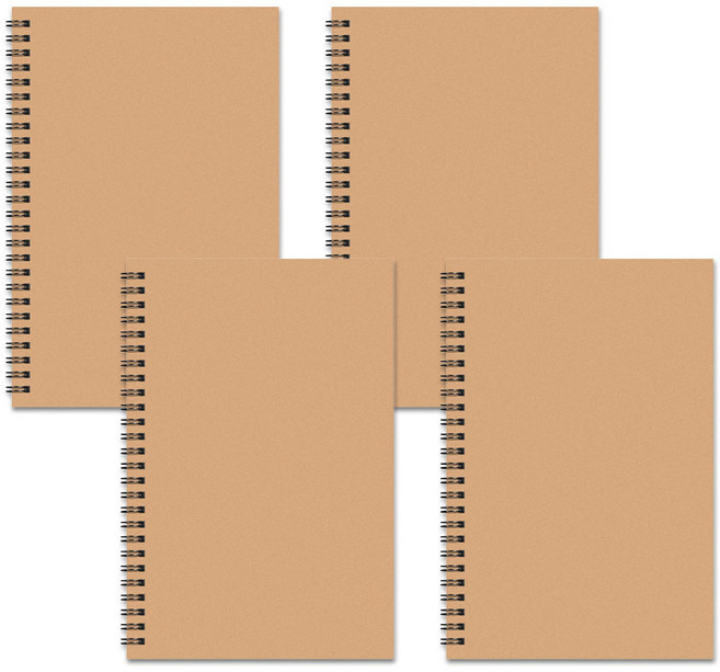 슬림 공책 연습장 유선 줄 스프링 노트 60매, 4개, 크라프트