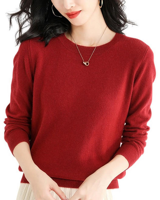 여성용 베이직 라운드넥 니트 긴팔티 부드러운 간절기 데일리룩 티셔츠 Knitted T-shirt D8378