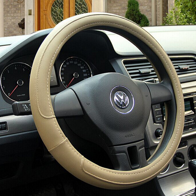 차량용 사계절용 38cm 논슬립 자동차 가죽 핸들 커버, 아이보리