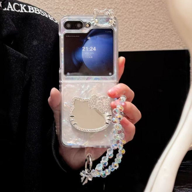 입체 키티 미러 갤럭시 z플립7 케이스+스트랩