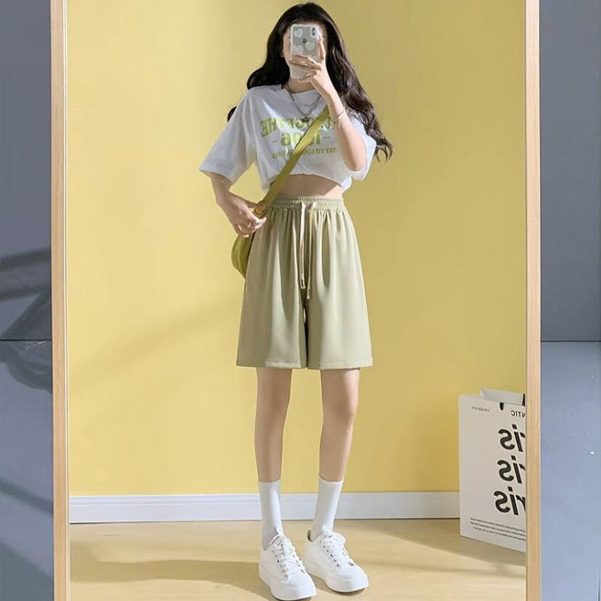 墨錦 白色闊腿褲 女 高腰垂感寬鬆直筒休閒衛褲 小個子運動褲