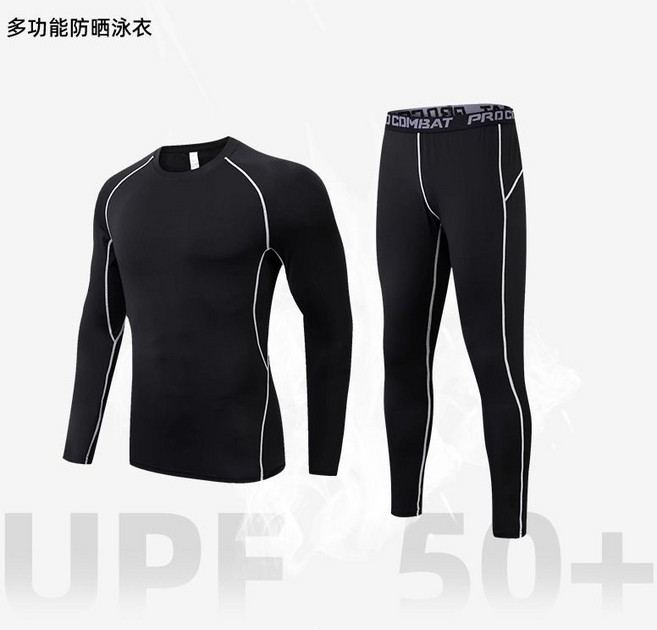 男款全身防曬長袖長褲泳衣套裝 衝浪浮潛水母潛水服 速幹游泳衣 夏, 1101 黑灰套裝,4XL