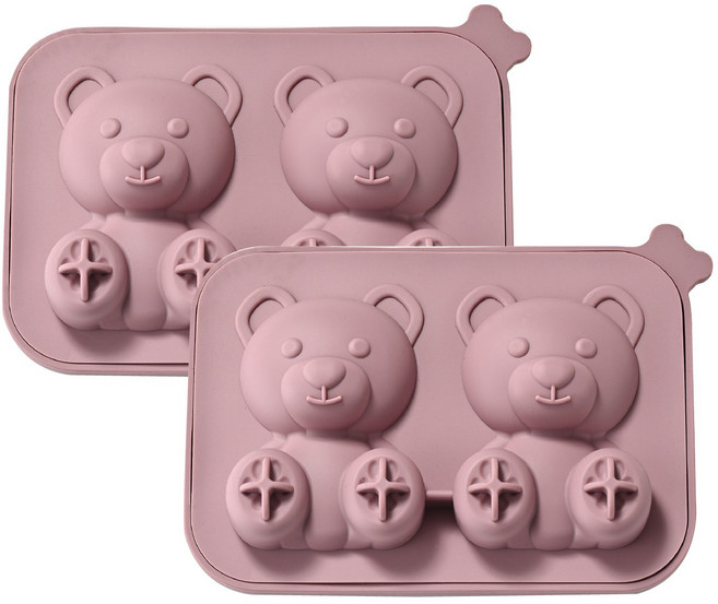 실리콘 입체 곰돌이얼음틀 캐릭터 하이볼 아이스몰드 얼음틀 아이스트레이, 핑크, 2개