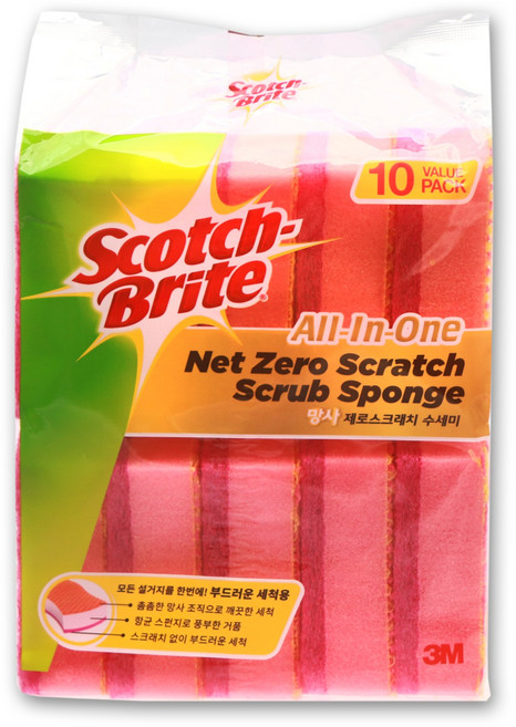 스카치 브라이트 제로 스크래치 수세미 10개입 다용도 수세미, 1개
