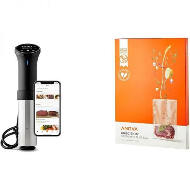ANOVA 요리용 수비드 정밀 쿠커 3.0WiFi 1100와트 및 진공 실러 백사전 절단 클리어, Silver, 1100 watts, Precision Cooker + Sealer Bags, 1개