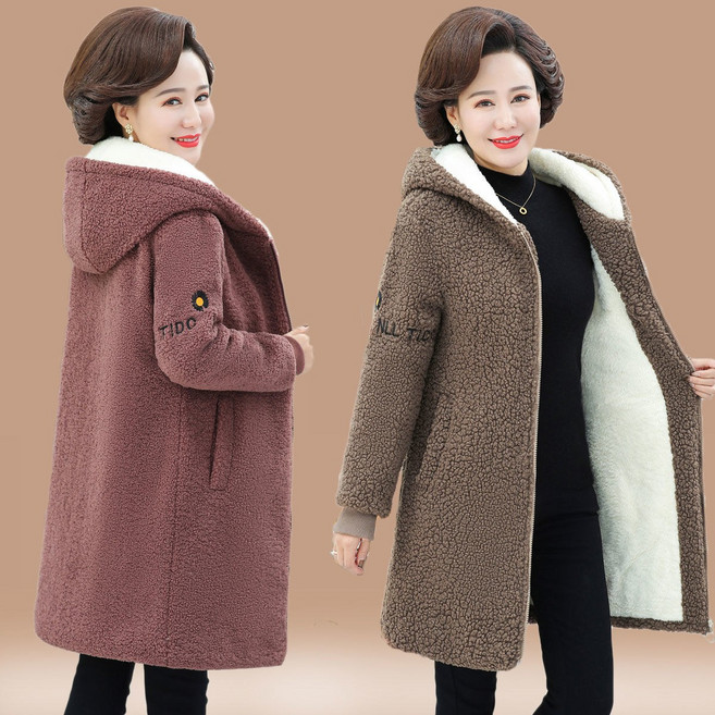 중년 여성 후리스 점퍼 기모 코트 뽀글이 후드 트렌치코트 플리스 롱자켓 빅사이즈 아우터