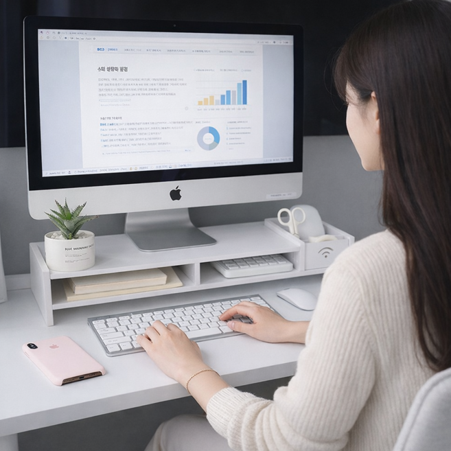 루틴온 책상정돈 자세안정 모니터 받침대, 화이트