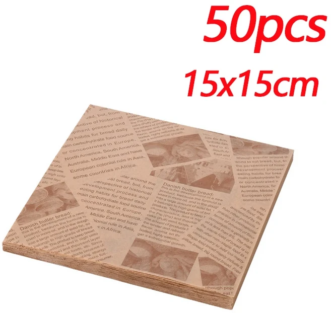50개입 기름 방지 종이 식품 포장지 베이킹 샌드위치 버거 감자튀김 접시 매트 액세서리