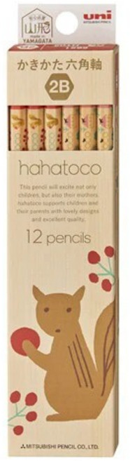 三菱鉛筆 UNI hahatoco 12入 六角鉛筆 2B, 1個, 8.松鼠與房子(木質款筆)-2B, 松鼠與房子, 2B