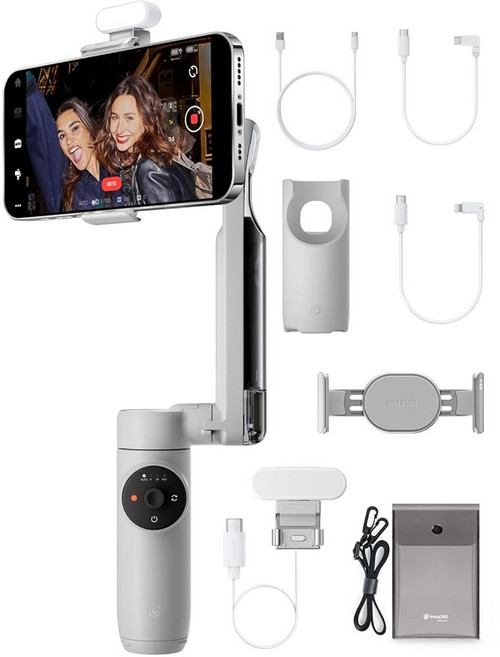스마트폰용 Insta360 플로우 짐벌 안정기 크리에이터 키트 - AI 기반 짐벌 자동 추적 전화 3축 안정화 내장 삼각대 휴대용 및 접이식, 2 Stone Gray-Creator Kit, 1개