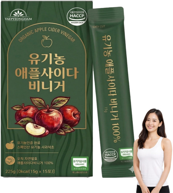 유기농 애사비 100% 사과식초 애플사이다비니거 원액 액상 스틱형 / 7박스구매 다이어트 보조제 증정, 15개, 15g