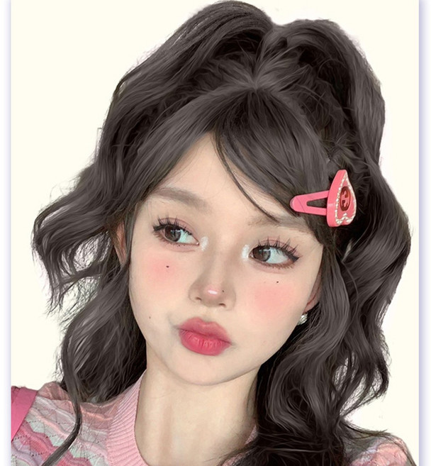 툴마담 어려보이는 업스타일 집게형 웨이브펌 포니테일 롱헤어 가발, 블랙브라운, 1개