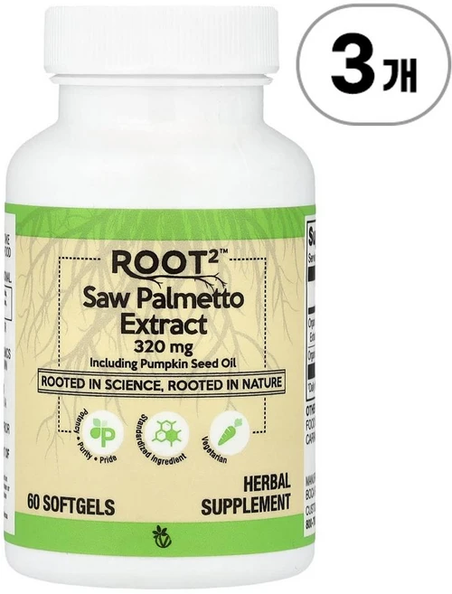 비타코스트 루트2 쏘팔메토 익스트랙트 앤 펌킨 씨드 오일 Vitacost Root2™ Saw Palmetto Extract & Pumpkin Seed Oil 60정, 3개 - 쿠팡