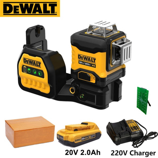 Dewalt 최대 리튬 배터리 그린 레이저 레벨 12 라인 셀프 360 초강력 건설 도구 20V, 1개