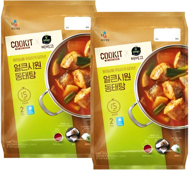 [CJ]쿡킷X비비고 얼큰시원 동태탕 밀키트(2인분) X 2개, 701g