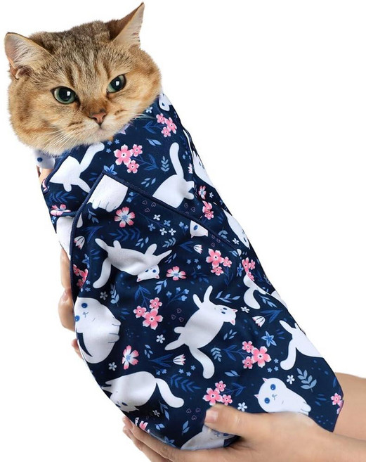 Paw Legend 89.9cm(35.4인치) 그루밍용 고양이 랩 손톱 절단용 손톱깎기용 구속 자체 접착 담요 구속 천 10kg(22파운드) 이내 고양이용 181558, L(27.6'x27.6"), 귀여운 고양이