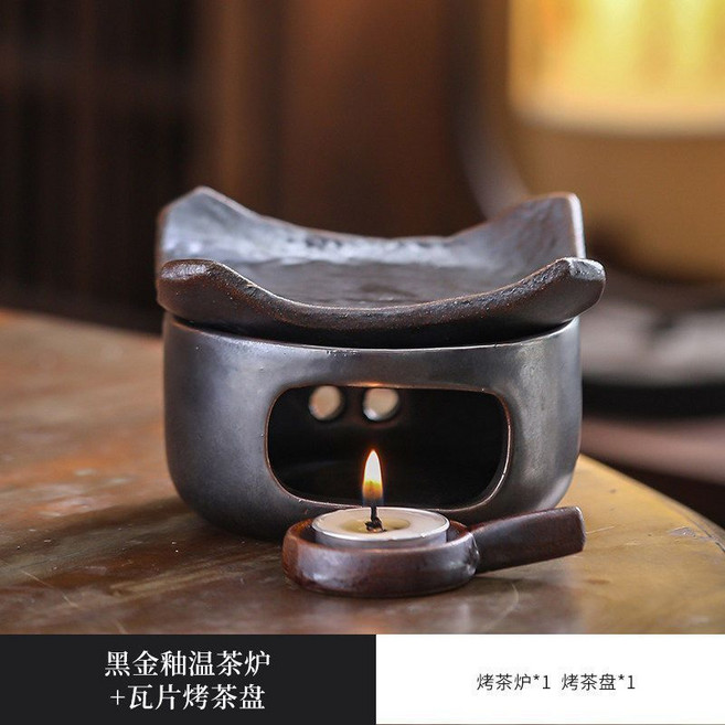 日式香薰爐 蠟燭乾燒 溫茶烤茶爐 雪松隔火烘烤爐, 溫茶器送燭託蠟燭瓦片烤茶盤,無規格, 1個