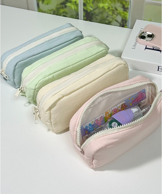 유스토어 파스텔 쿠션 심플 학생 필통 파우치, 1개, 민트그린